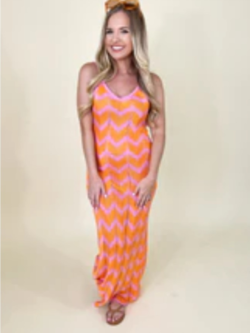 TALULAH Pink and Orange crochet chevron Maxi Dress lined